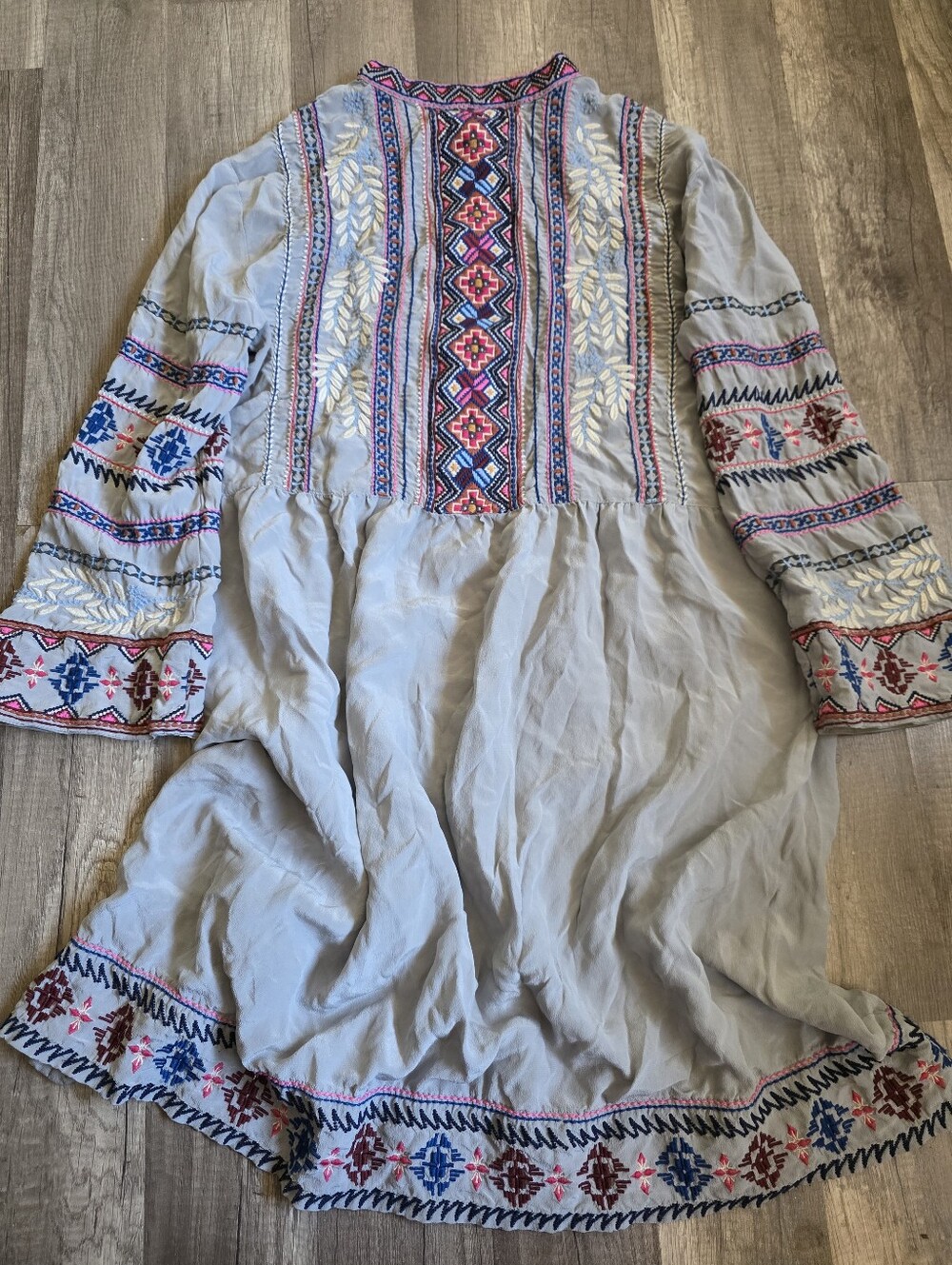 JOHNNY WAS Ellie Silk Dress Embroidered Spell Boho Chic Festivalcore Grey - Picture 12 of 14